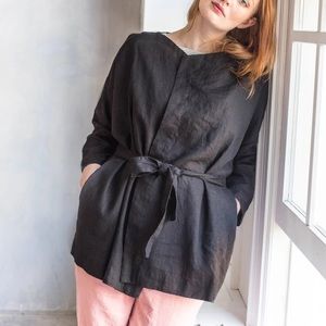 notPERFECTLINEN Wrap Linen Coat Rotterdam